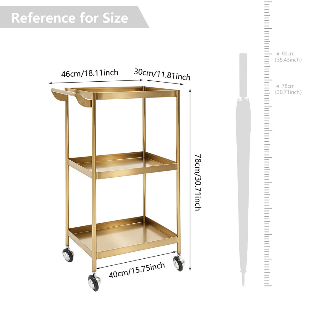 Stainless Steel 3-Shelf Utility Cart with Handle for Salons and Home