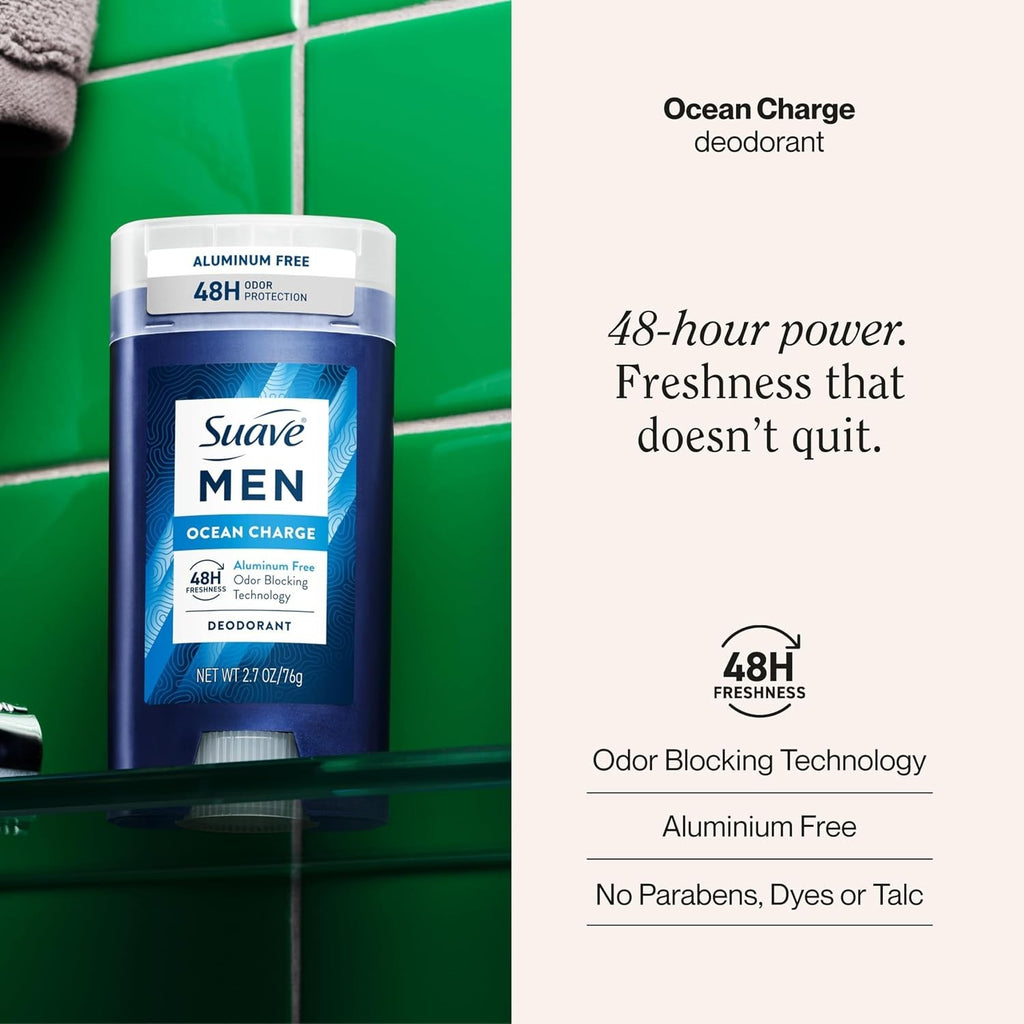 Men's Ocean Charge Aluminum-Free Deodorant Stick - 48HR Odor Protection, 2.7 oz