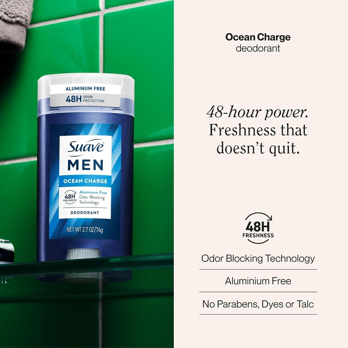 Men's Ocean Charge Aluminum-Free Deodorant Stick - 48HR Odor Protection, 2.7 oz