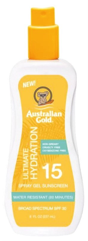 Australian Gold SPF 15 Spray Gel - Hydrating Sun Protection 8oz (3 Pack)