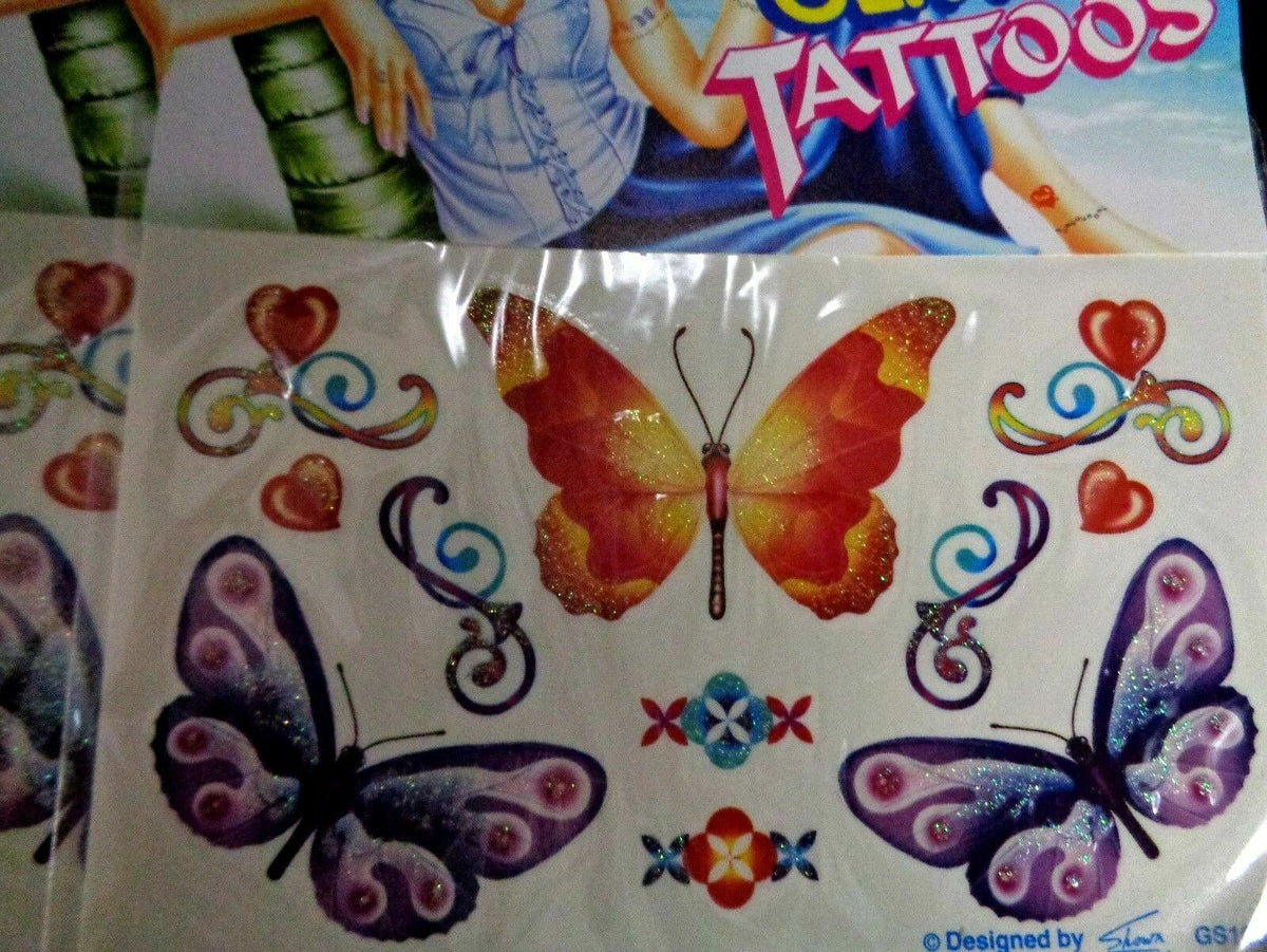 Temporary Glitter Butterfly Tattoo Stickers Set - 12 Sheets, 6 Designs
