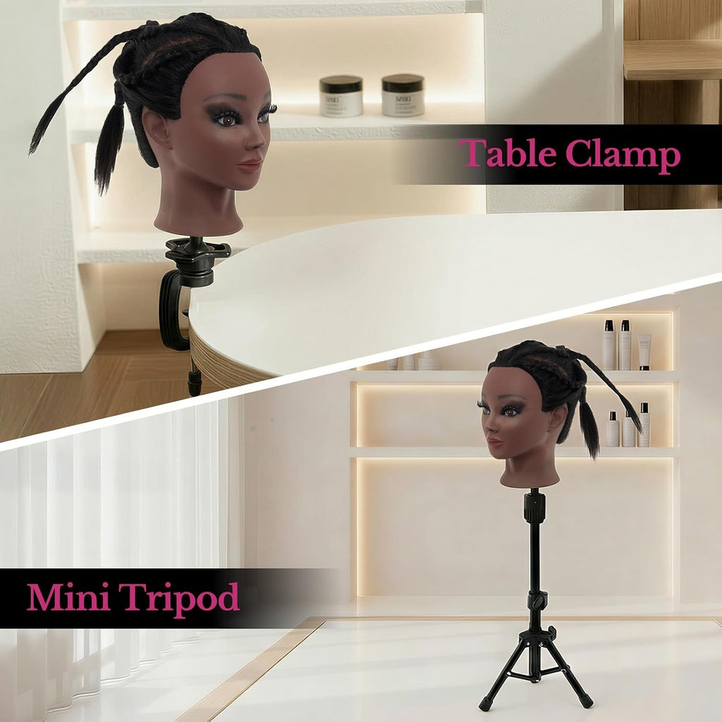 18-Inch Real Hair Mannequin Head with Stand for Makeup & Hairstyling Practice