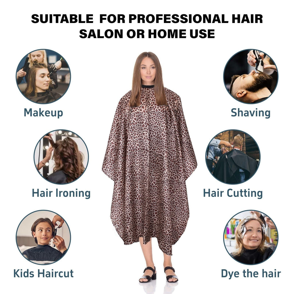 Waterproof Leopard Hair Cutting Cape 64x56 Inch Salon Cover with Adjustable Neck