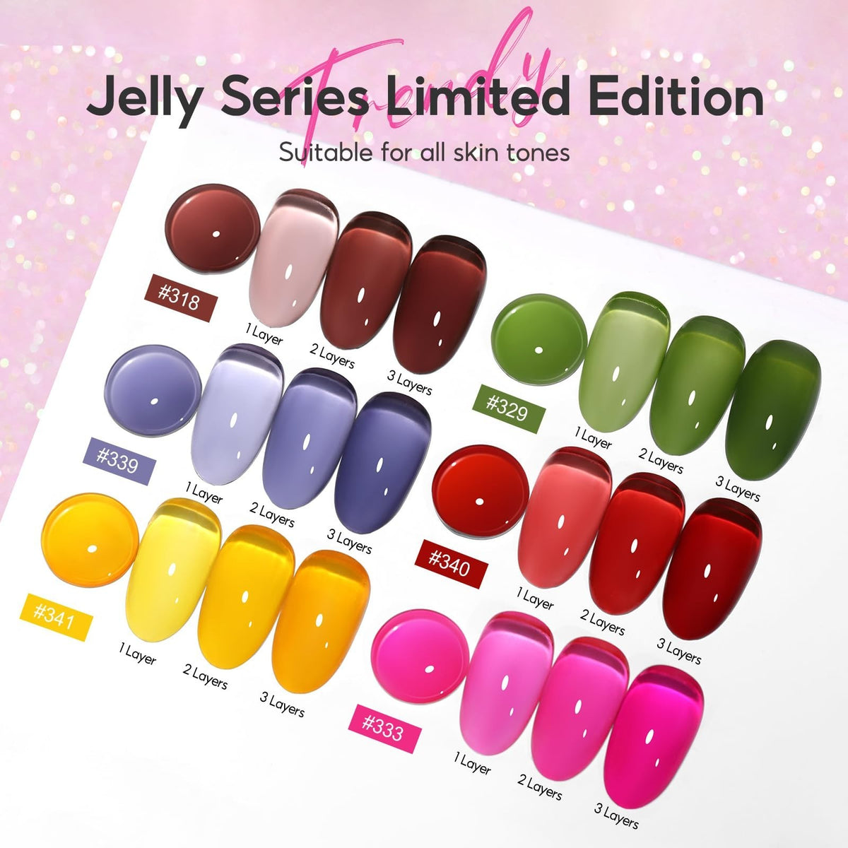 Neon Jelly Gel Nail Polish Set - 6 Vibrant Colors for Creative Nail Art