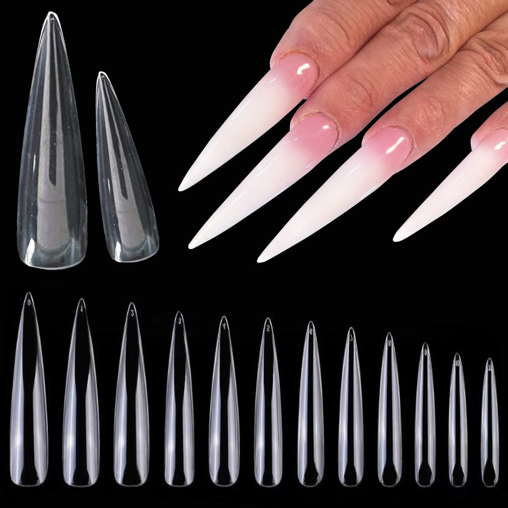 600Pcs XXXL Clear Stiletto Nail Tips Long Full Cover Fake Nails