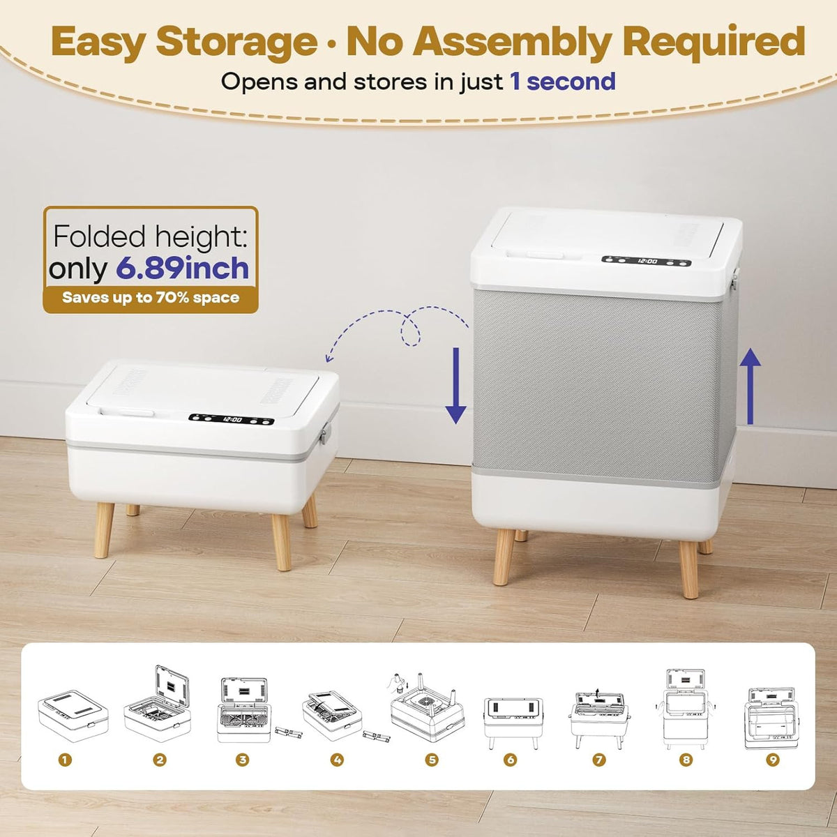 35L Foldable Towel Warmer with Viewing Window - Bathroom Heater, Safety Certified