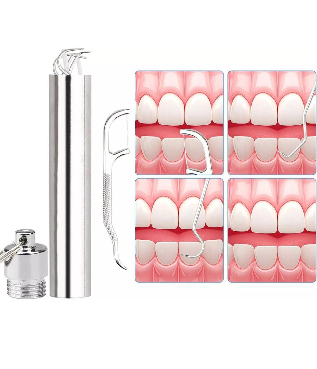 7PCS Reusable Metal Toothpick Set with Storage Tube - Stainless Steel Oral Care