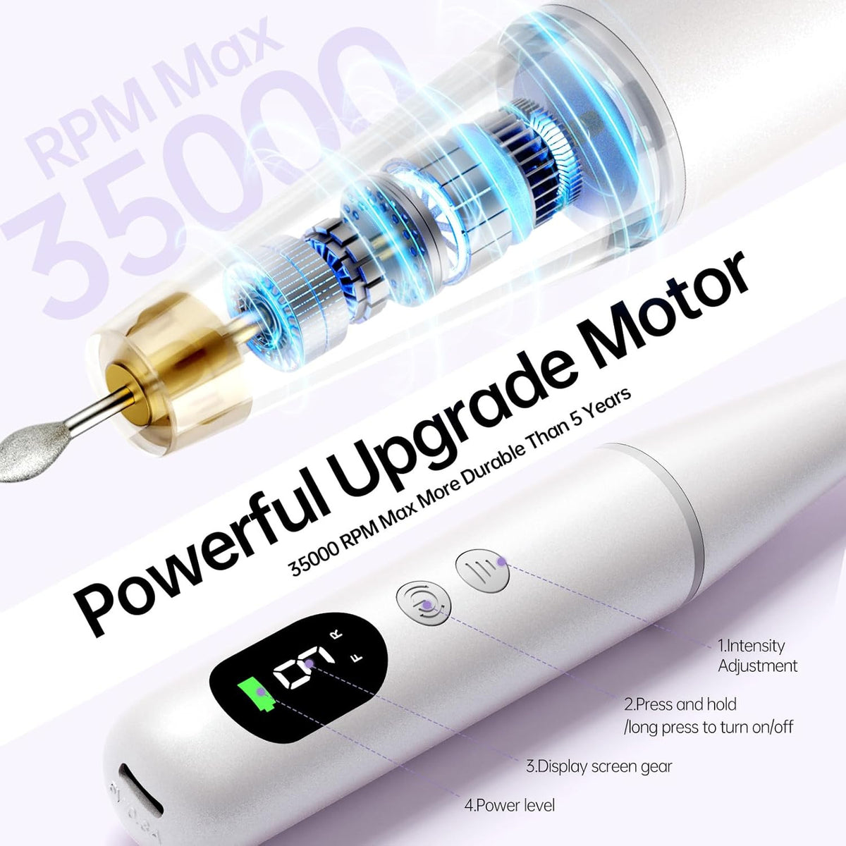 Cordless Electric Nail Drill Kit for Acrylic Gel & Dip Nails - Portable Manicure Tool