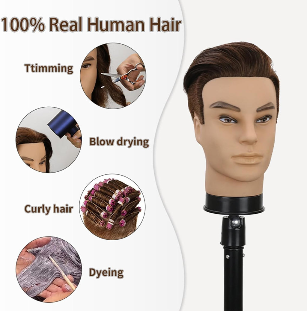 12-Inch Male Barber Mannequin Head with Human Hair for Haircut Practice