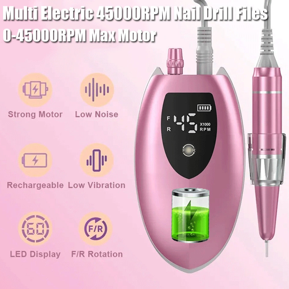 Rechargeable Electric Nail Drill Machine with High Speed 45000RPM Portable Manicure Pedicure Kit
