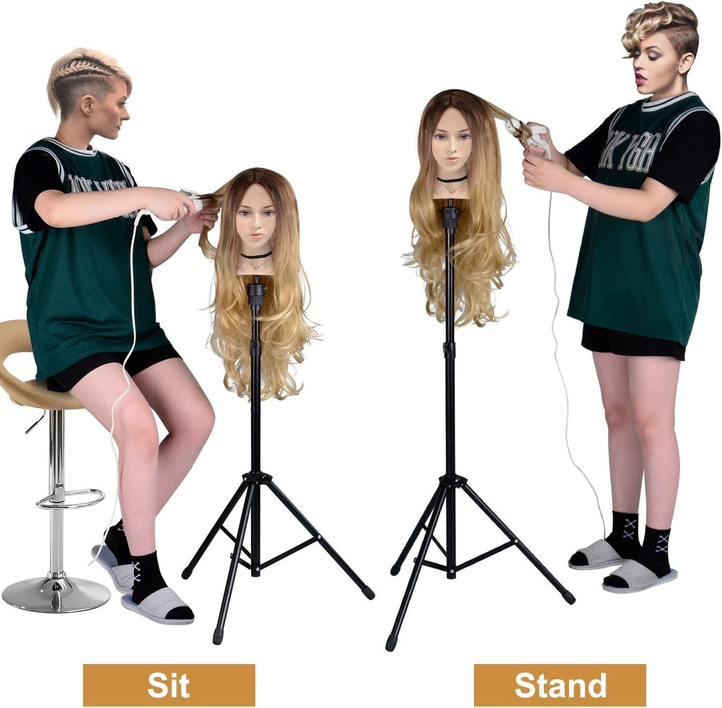 Adjustable Wig Stand Tripod for Mannequin Heads with Accessories Set