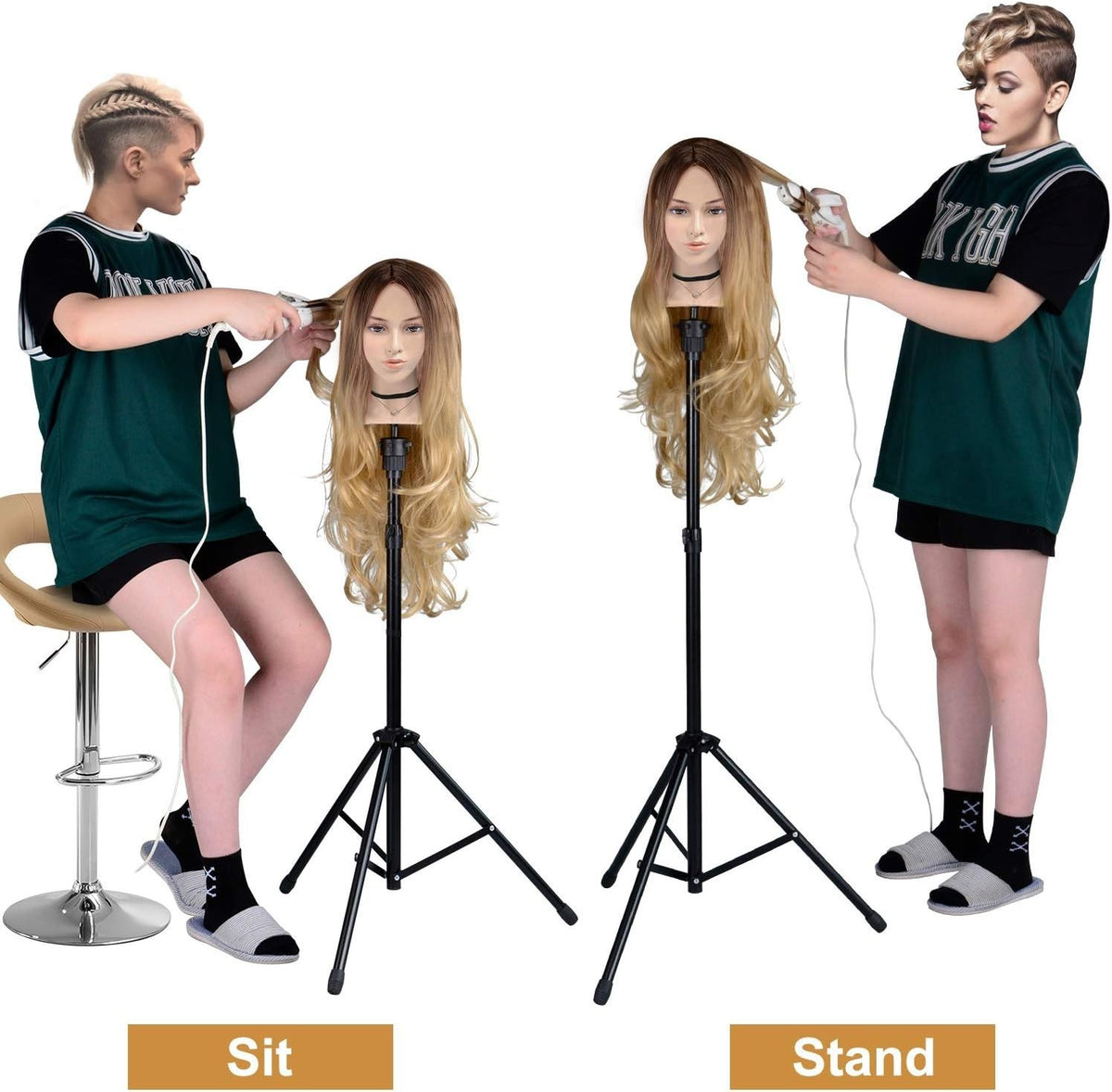 Adjustable Wig Stand Tripod for Mannequin Heads with Accessories Set