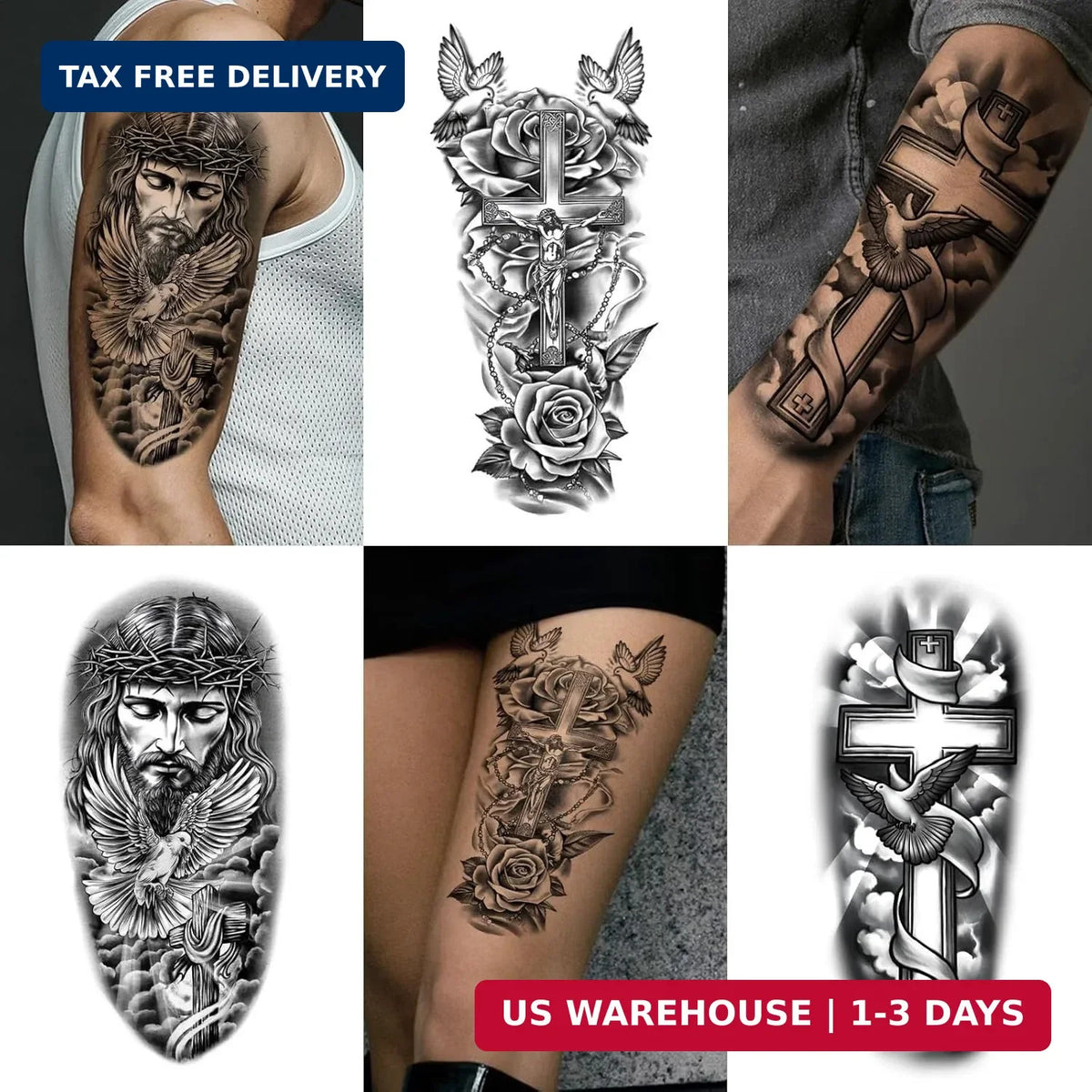 Christian Temporary Tattoos 77 Sheets - Cross, Jesus & Angels Religious Body Art