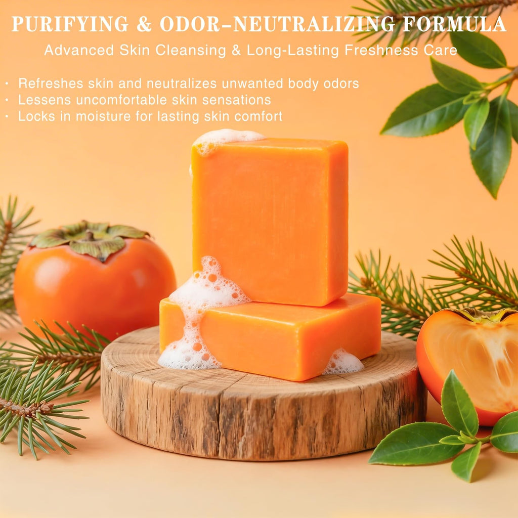 Persimmon Deodorizing Soap Bar – 4 Pack for All Skin Types, Multifunction Face, Body & Hands