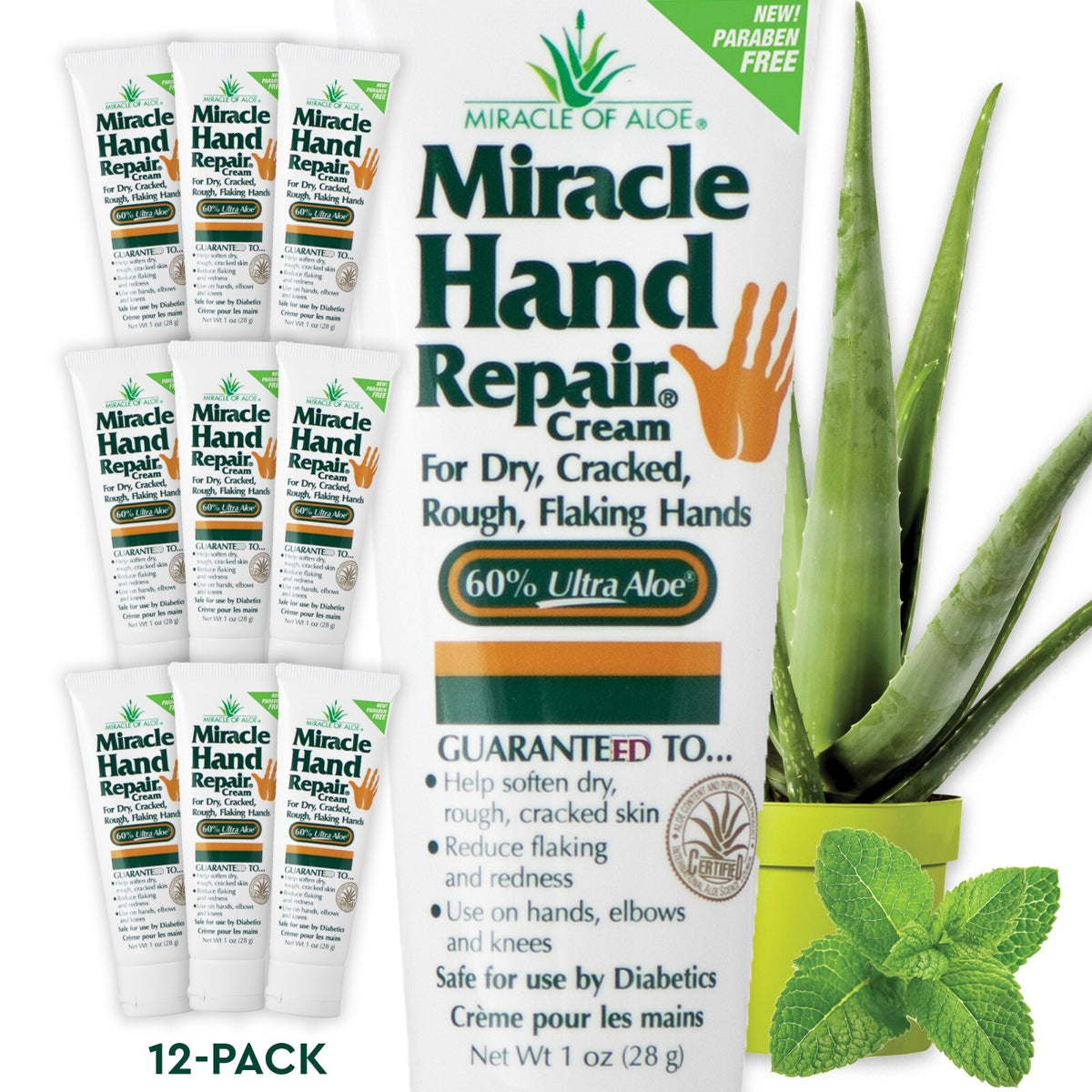 Hand Repair Cream with Aloe Vera - Moisturizing & Rejuvenating 1 oz Tube (12-Pack)