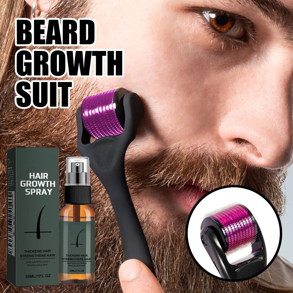 Beard Growth Kit with Derma Roller & Serum for Faster Facial Hair Growth