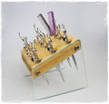 Salon Hair Shears Holder Bamboo Glass Organizer for Barber & Stylist Stations