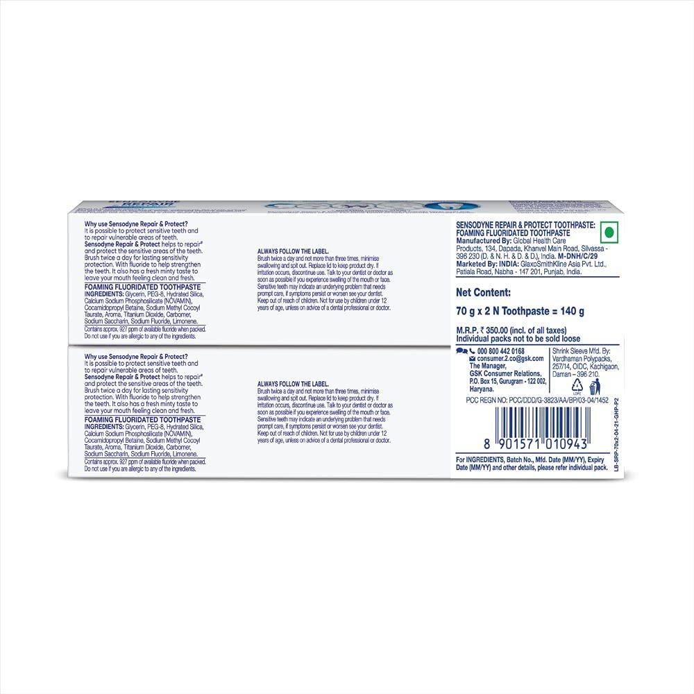 Sensodyne Repair & Protect Toothpaste with NovaMin - 70g Pack of 2