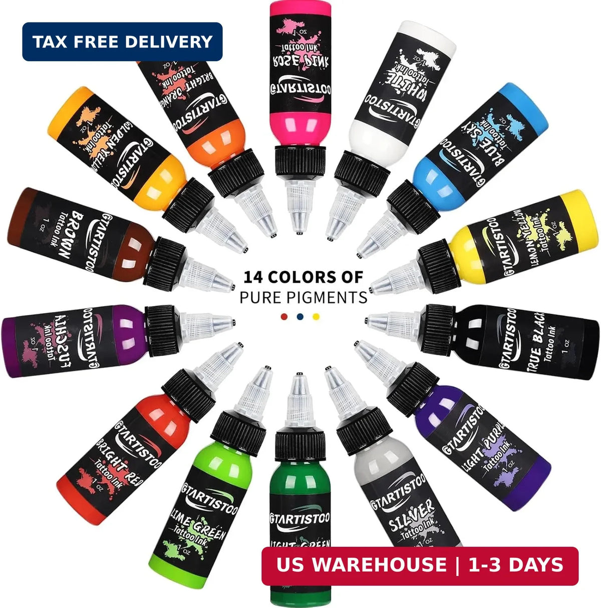 Professional Tattoo Ink Set 14 Colors 1oz (30ml) Vegan-Friendly Pigment