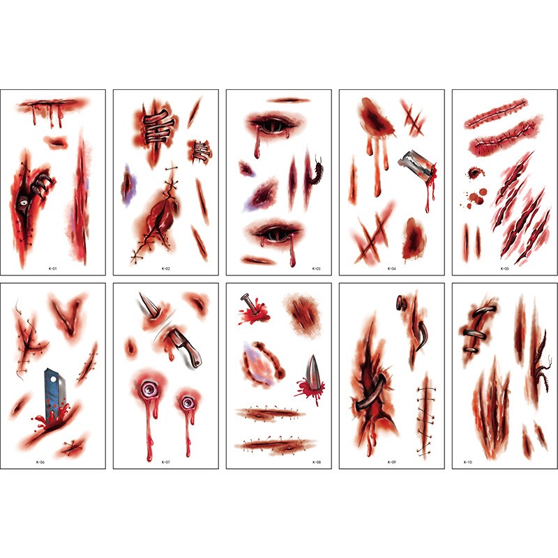 Halloween 3D Wound Tattoo Stickers - 10/20/30 Sheets Waterproof Body Art