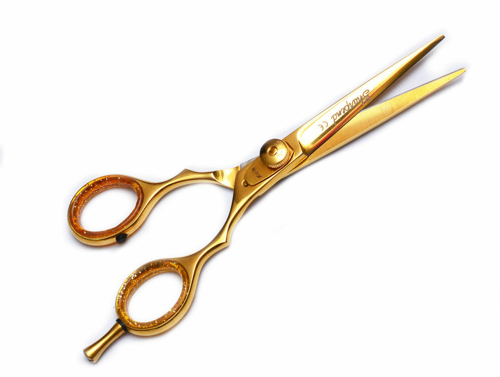 Gold 5.5 Inch Barber Hair Cutting & Thinning Scissors Set with Free Razor & Tweezer