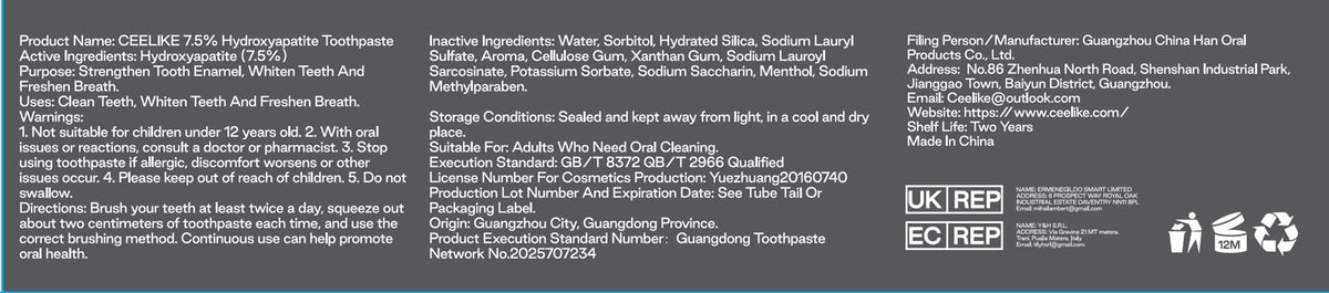 Hydroxyapatite Toothpaste Fluoride-Free Enamel & Gum Care 120g 2 Pack
