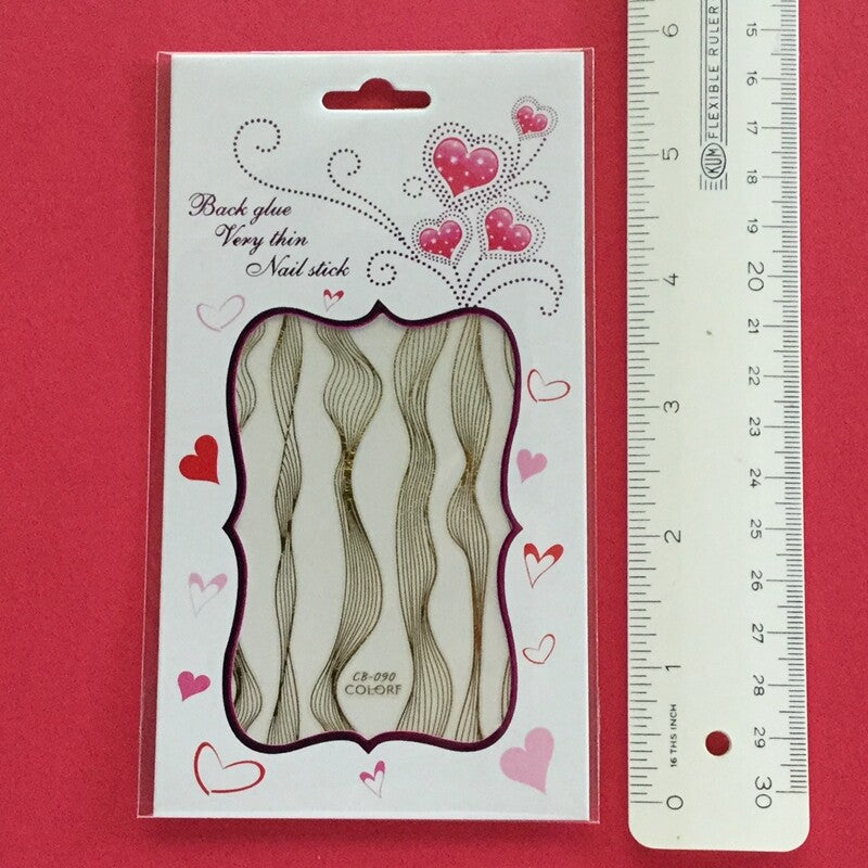 Gold Silver Black White Wave Wavy Lines Nail Sticker Sheets - 3D Art Decor