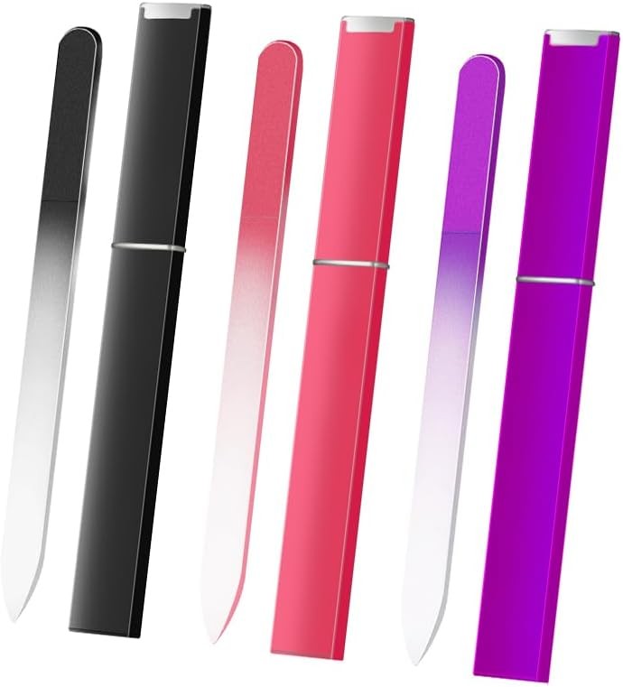 Crystal Glass Nail Files 3 Pack with Cases - Gentle, Reusable Manicure Tools