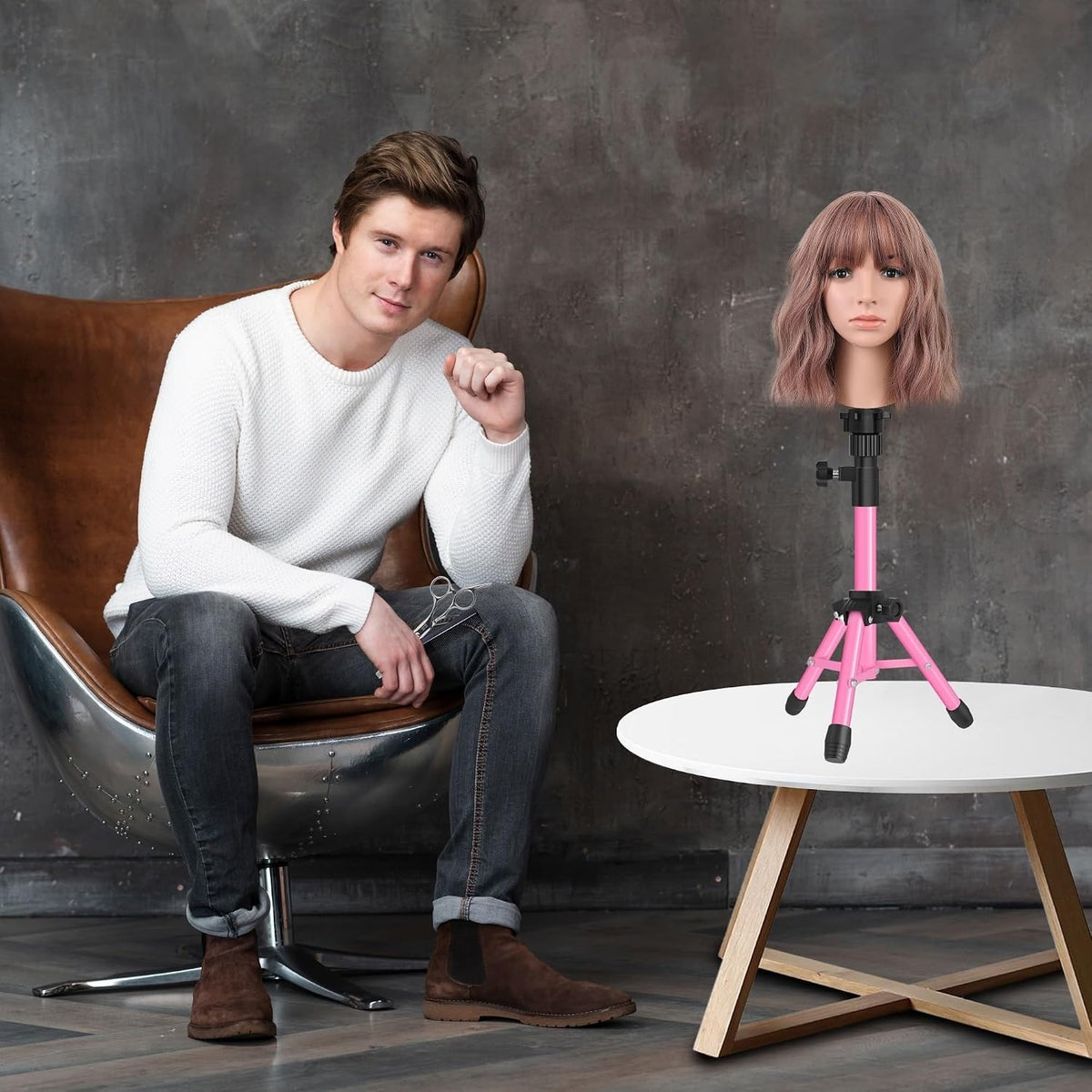 Pink Wig Stand Tripod 25-Inch for Hairdressing & Displays, Adjustable & Durable