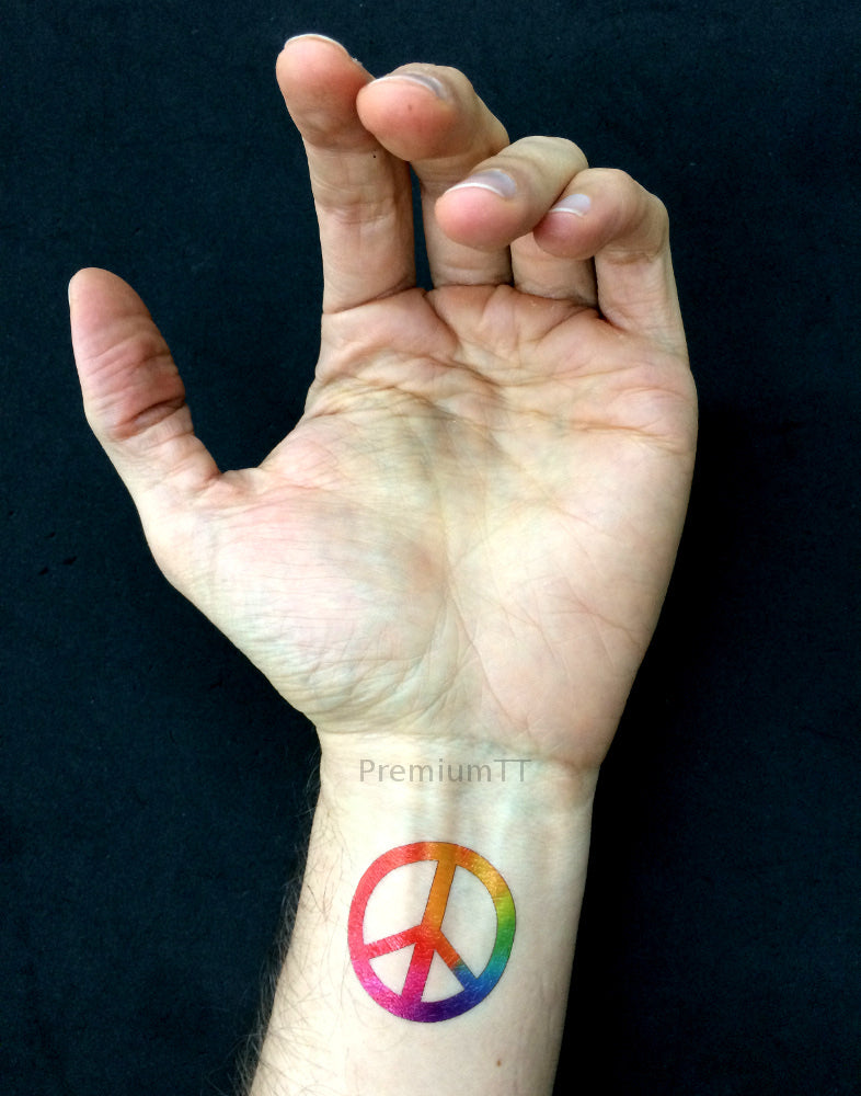 Rainbow Peace Sign Temporary Tattoos - 60s Hippie Party Favors (30 Sheets)