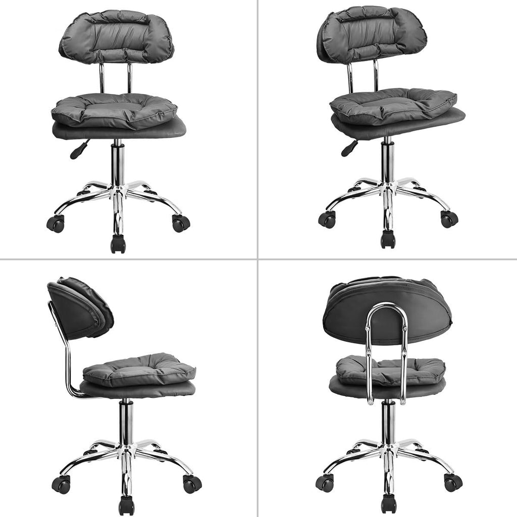 Adjustable Rolling Stool with Backrest and Thick Seat Padding - Heavy Duty Grey