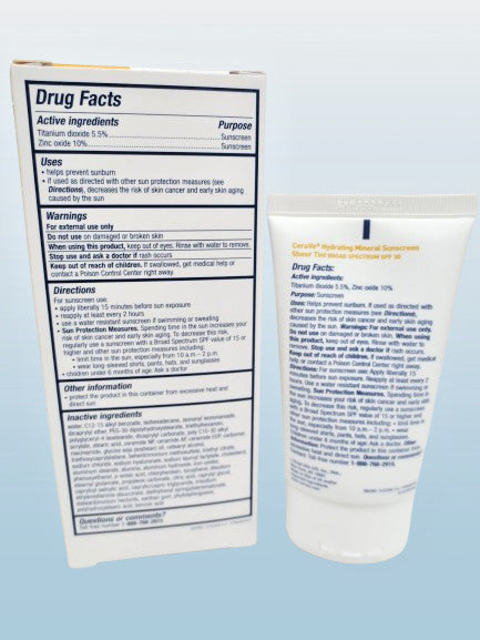 Mineral Sunscreen SPF 30 Sheer Tint 1.7 Oz - Hydrating Sunblock for Face & Body