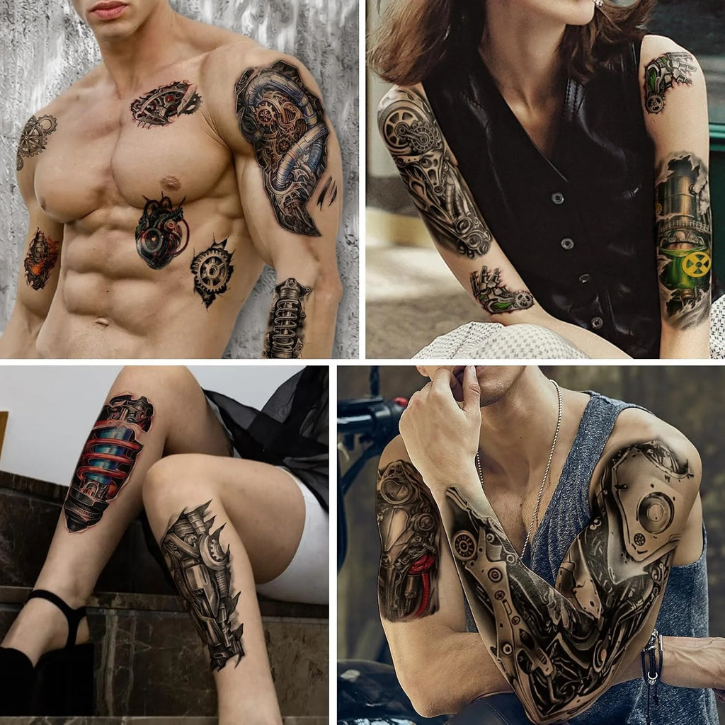 48 Waterproof Mechanical Temporary Tattoos for Adults – Half Arm Robot Sleeve