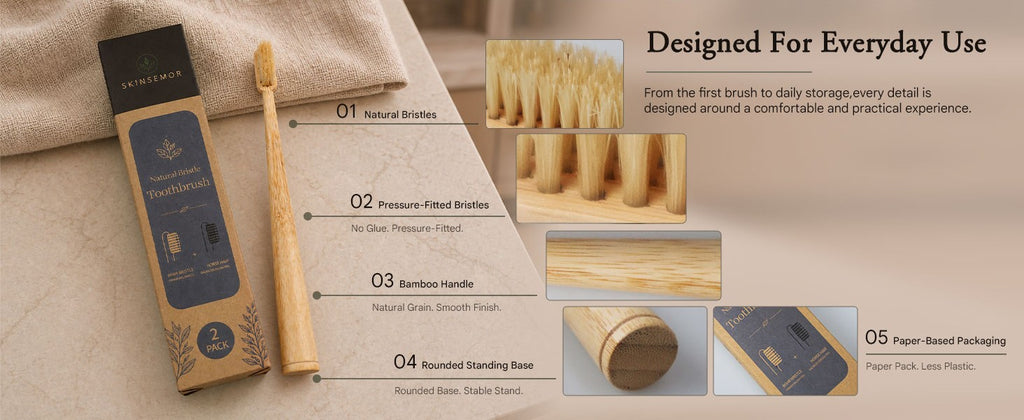 Natural Bamboo Toothbrush Set with Boar and Horsehair Bristles Eco-Friendly