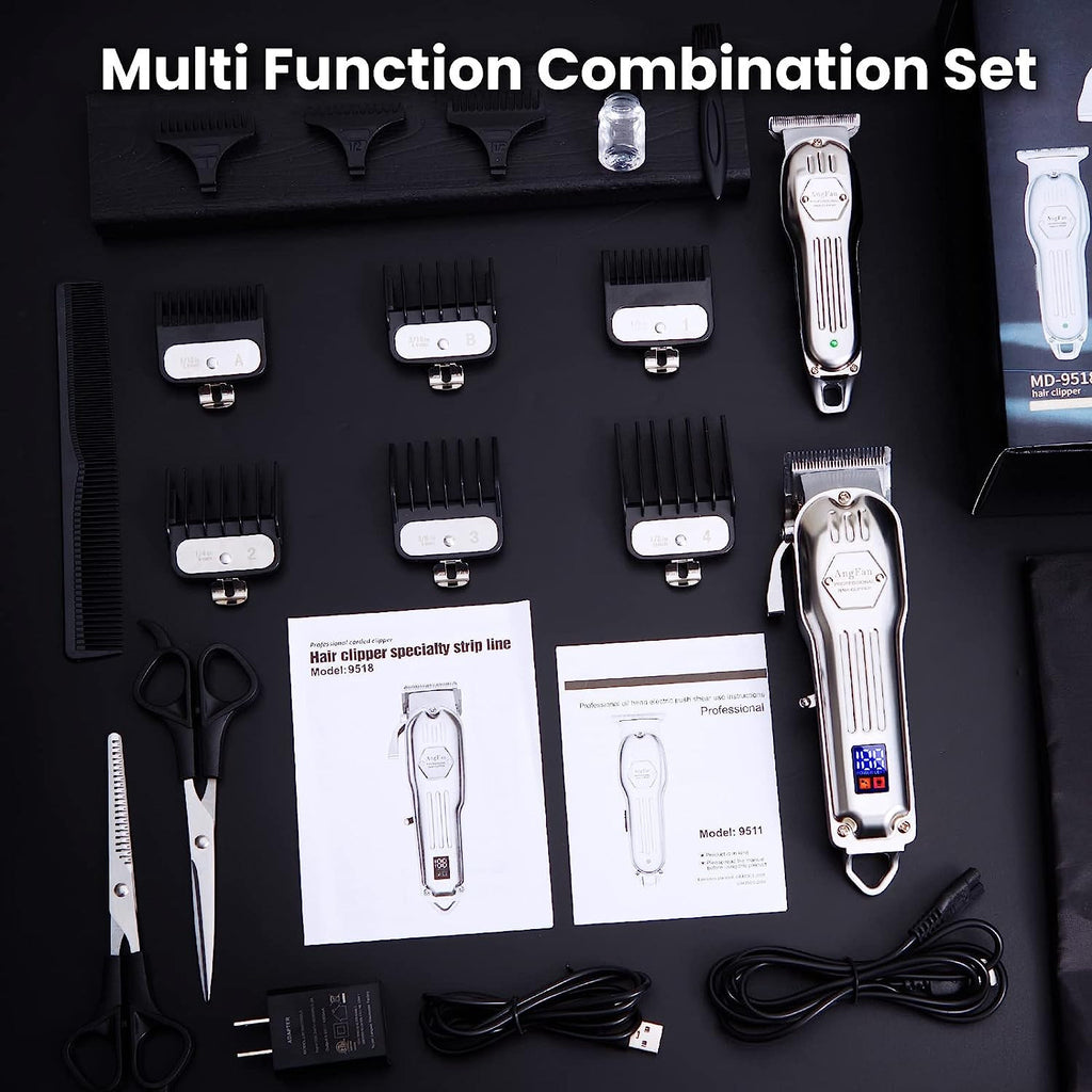 Professional Wireless Hair Clipper Kit for Men with Adjustable Blade and LED Display