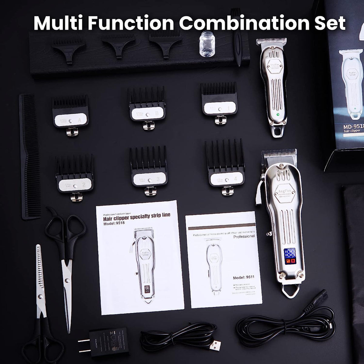 Professional Wireless Hair Clipper Kit for Men with Adjustable Blade and LED Display