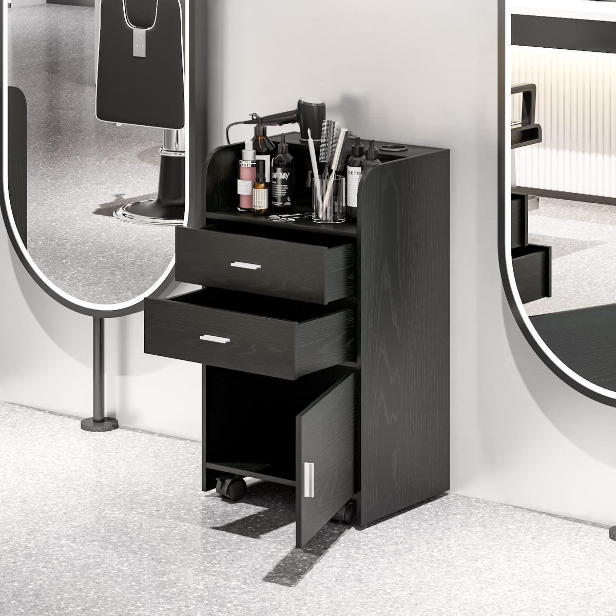 Rolling Hair Styling Station Barber Cabinet Salon Trolley with Storage