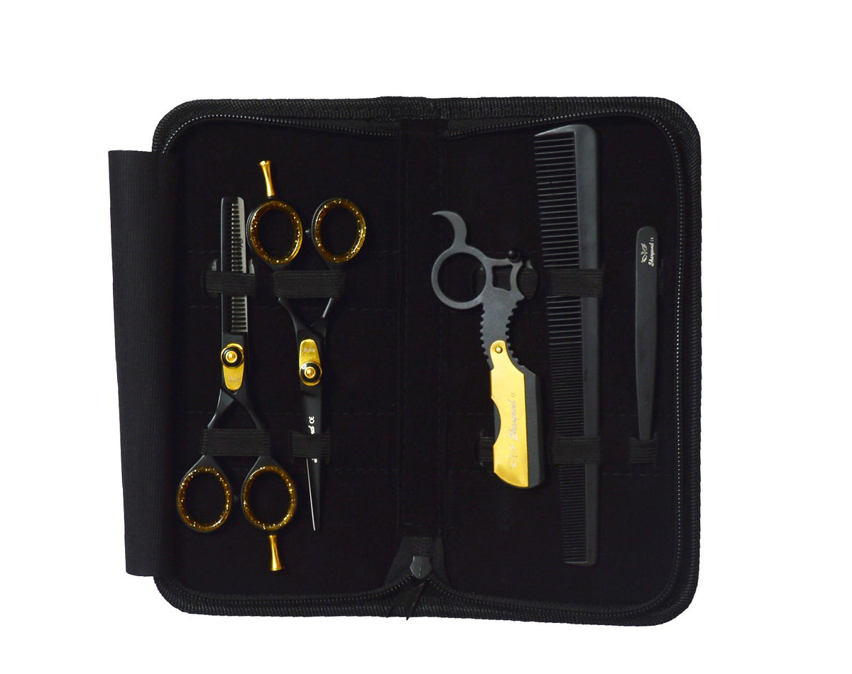 Professional 5.5 Inch Hair Cutting & Thinning Scissors Set with Razor and Pouch