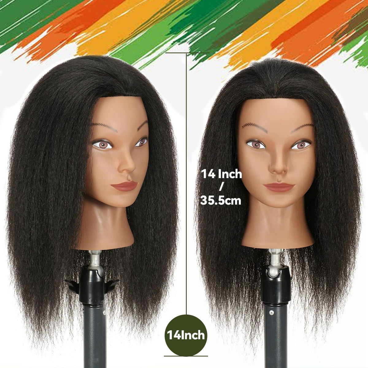 14-Inch Mannequin Head with Real Hair for Hair Styling and Braiding Practice