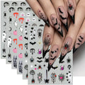 Halloween Nail Stickers Set - 6 Sheets Bat Spider Spider Web Multicolor