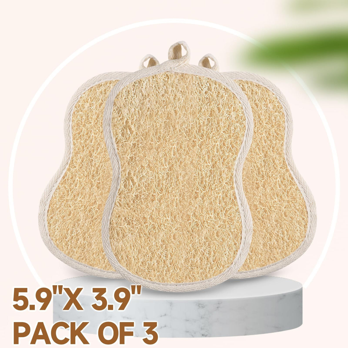 Natural Loofah Exfoliating Body Scrubber 3 Pack - Reusable & Gentle