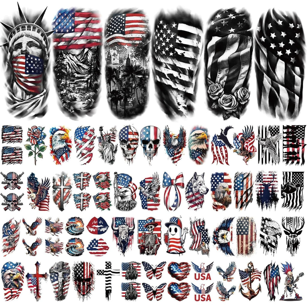 Patriotic Waterproof Temporary Tattoos – 77 Sheets for Independence Day