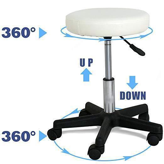 Hydraulic Adjustable Salon Stool with Swivel Seat and Wheels - White