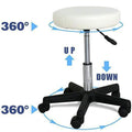 Hydraulic Adjustable Salon Stool with Swivel Seat and Wheels - White