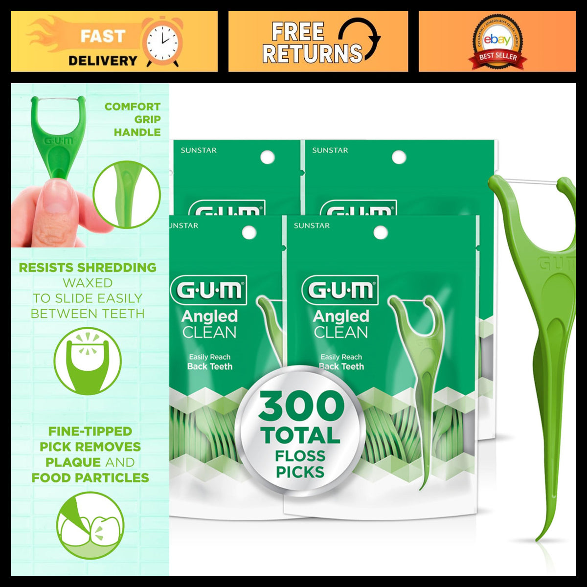 Angled Dental Floss Picks Fresh Mint 75 Count Pack - Easy Reach & Flossing