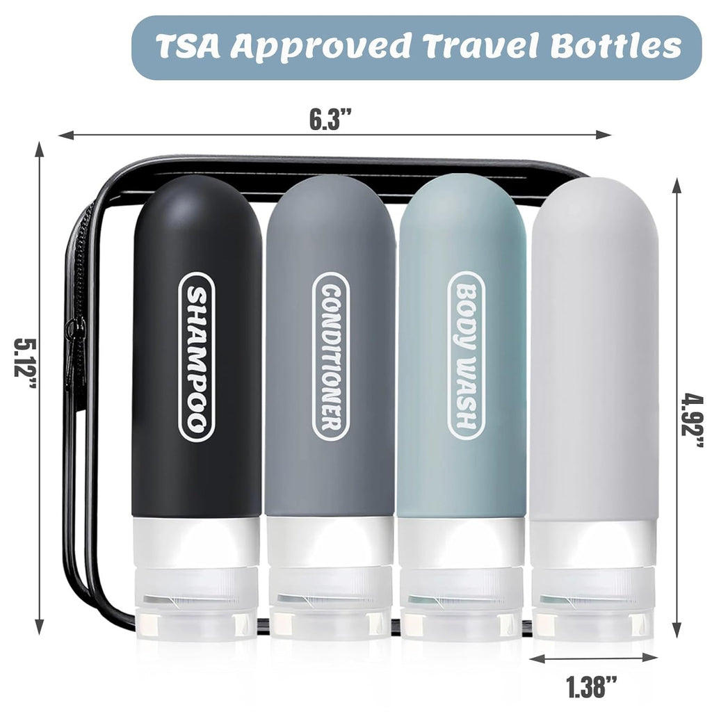 TSA Approved 3oz Travel Bottles Set - Refillable Silicone Toiletry Containers