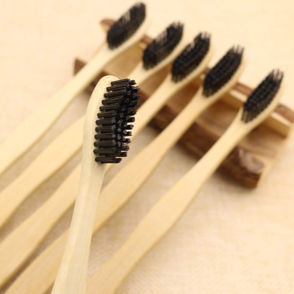 Eco-Friendly Bamboo Toothbrush with Super Hard Bristles - Pack of 6, Light Brown