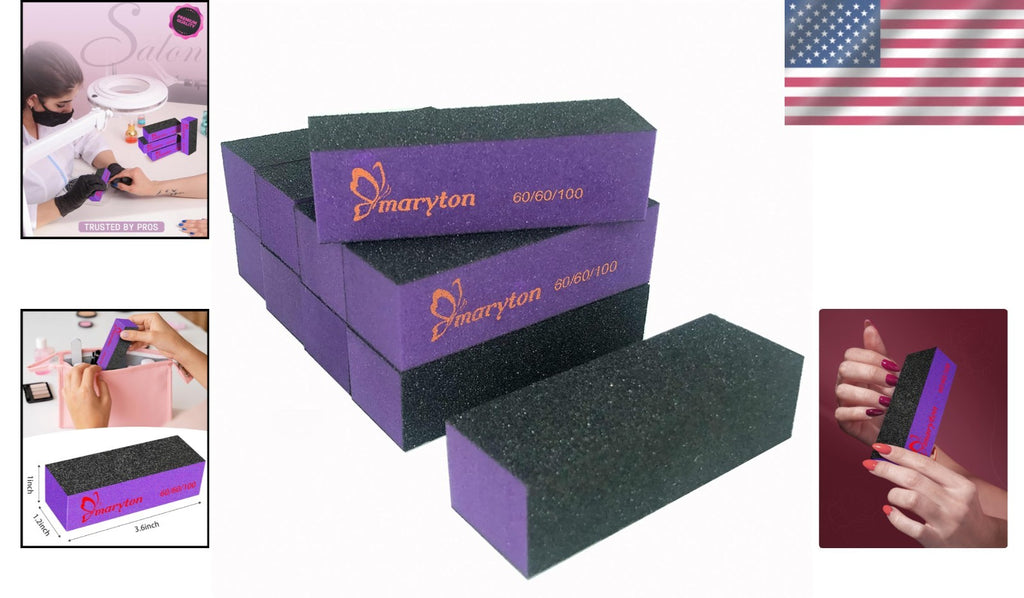 Heavy-Duty Acrylic Nail Buffing Files Set - 10 Black & Purple Grit 60/100