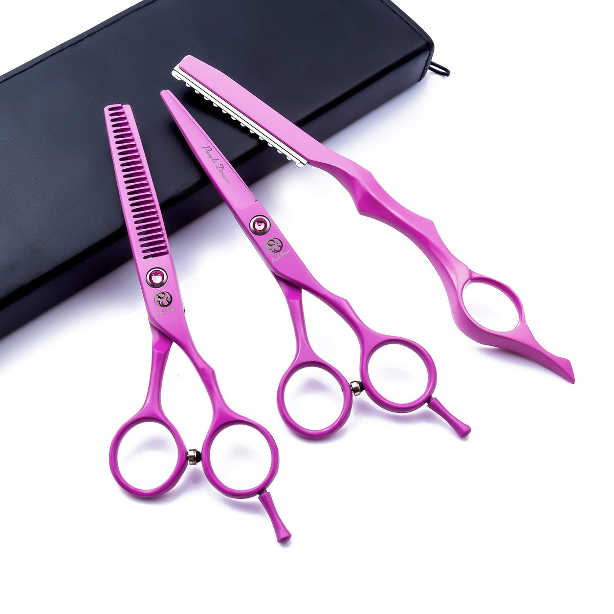 Pink Hair Cutting Scissors Set with Razor and Leather Case - 5.5 Inch Professional Hair Shears