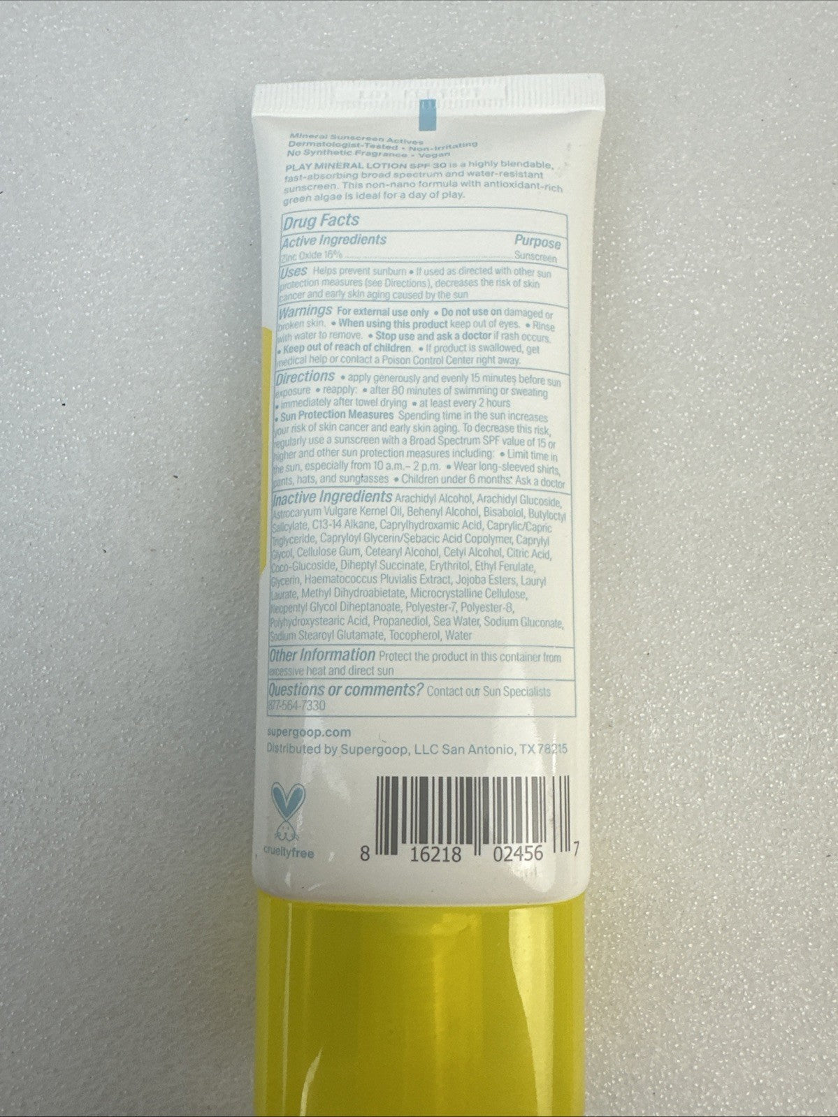 Supergoop SPF 30 Mineral Lotion Sun Protection 3.4 Fl Oz